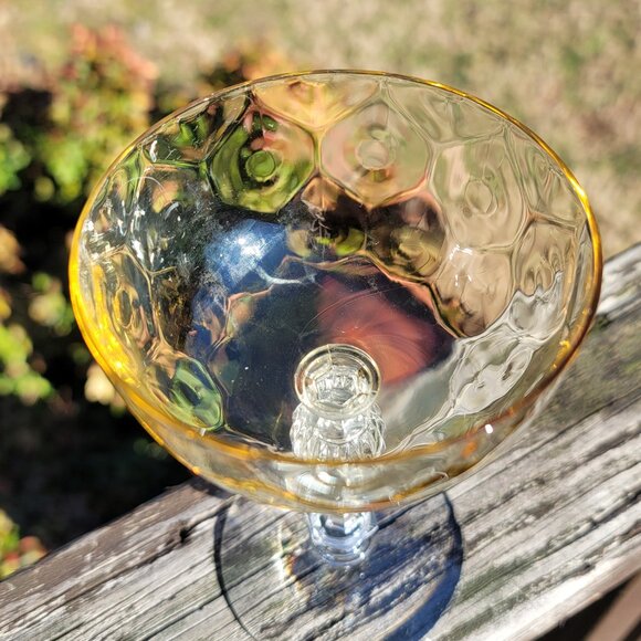 FOSTORIA 6008 Topaz Yellow Dimple Optic 5 3/8" Champagne Tall Sherbet Stem Glass - Picture 2 of 4